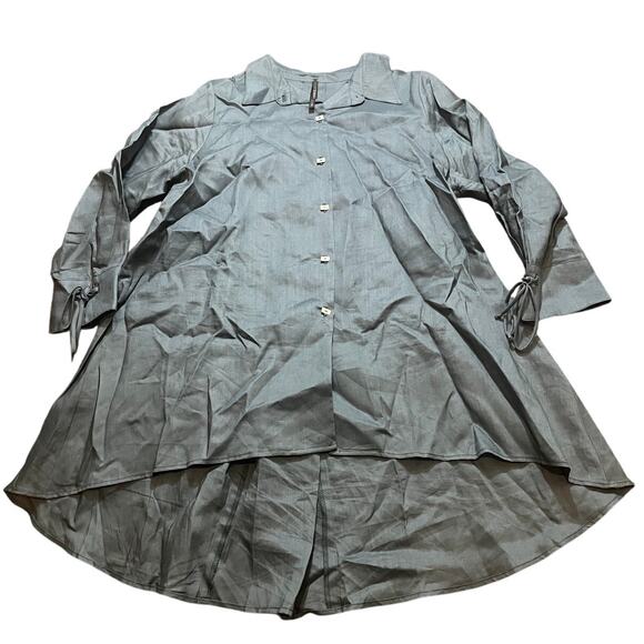 I.C. By Connie K Jackets & Blazers - IC by Connie‎ K Jacket Large Blue Linen button front boho back zip lagenlook